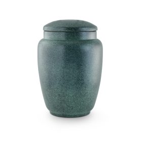 5 kerámia urna kézzel patinázott selyemfényű felülettel zöld árnyalatban, motívum nélkül temetéshez