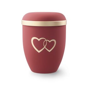 Biológiailag lebomló urna 2015HZ rubinvörös színben aranyszív motívummal temetéshez