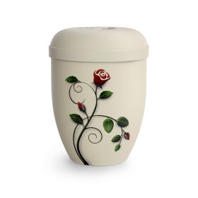 Biológiailag lebomló urna – 2023 krémszínben, kézzel festett rózsa motívummal temetéshez