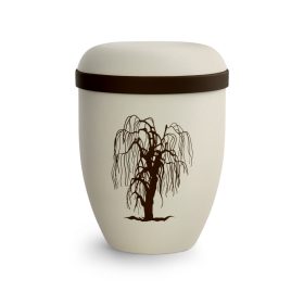 Biológiailag lebomló urna 2050 krémszínben szomorúfűz motívummal temetéshez