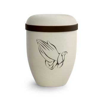 Biológiailag lebomló urna 2051 krémszínben imádkozó kéz motívummal temetéshez