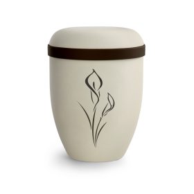 Biológiailag lebomló urna 2056 krémszínben kála virág motívummal temetéshez