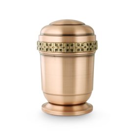 2345AJELL réz urna világos galvanizált felülettel, bronz keresztmotívummal és talprésszel temetéshez