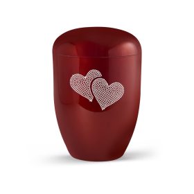 Edition Karat 2534 rubinvörös urna Swarovski kristály dupla szívvel, biológiailag lebomló, elegáns és méltóságteljes