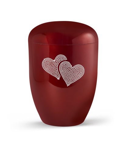 Edition Karat 2534 rubinvörös urna Swarovski kristály dupla szívvel, biológiailag lebomló, elegáns és méltóságteljes