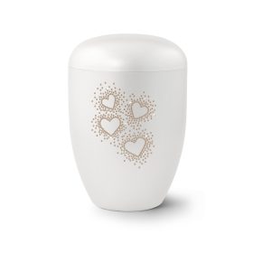 Edition Karat 2555 fehér urna rózsaszín Swarovski kristály szívekkel, biológiailag lebomló, elegáns és méltóságteljes