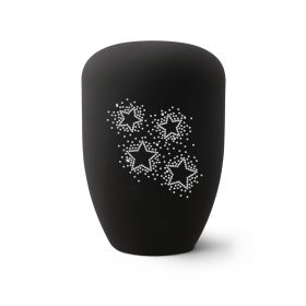 Edition Karat 2562 bársonyos mélyfekete urna Swarovski kristály csillagos égbolttal, biológiailag lebomló, elegáns és méltóságteljes választás