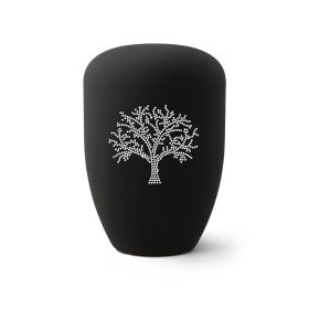 Edition Karat 2566 bársonyos mélyfekete urna Swarovski kristály életfával, biológiailag lebomló, elegáns és méltóságteljes választás