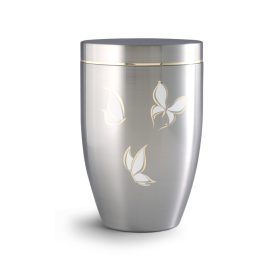 2711 Melina fém urna szálcsiszolt acél felülettel pillangó motívummal temetéshez