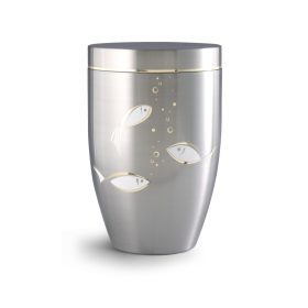 2713 Melina fém urna szálcsiszolt acél felülettel hal motívummal temetéshez