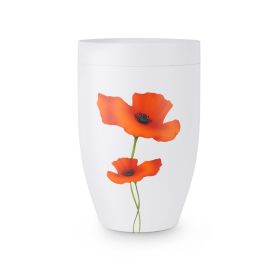 273 fém urna fehér fényes felülettel és kézzel festett pipacs motívummal temetéshez