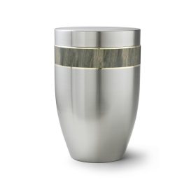 2743 Edition Melina fém urna uszadékfa-hatású faerezet díszítéssel, csiszolt acél felülettel