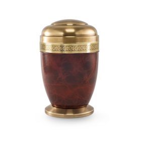 280 fém urna gyökérfa hatású felülettel, sárgaréz díszítéssel, fedéllel és talppal temetéshez