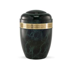 281 fém urna zöld kőhatású felülettel és körbefutó sárgaréz díszítéssel temetéshez