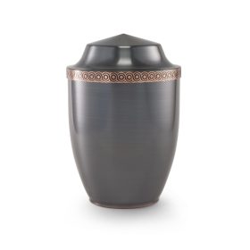 317 réz urna sötétszürke elektropolírozott felülettel és körbefutó domborított frízdísszel temetéshez