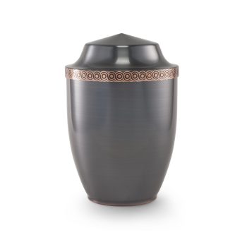 317 réz urna sötétszürke elektropolírozott felülettel és körbefutó domborított frízdísszel temetéshez