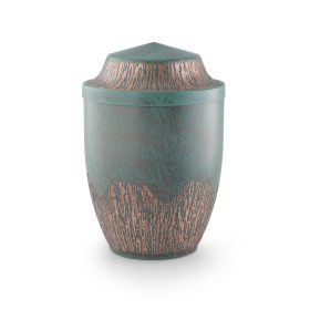 318 réz urna kézzel patinázott zöld felülettel és domborított kidolgozással temetéshez