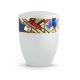 Edition Arte fehér urna arany- és színes geometrikus dekorcsíkkal, biológiailag lebomló