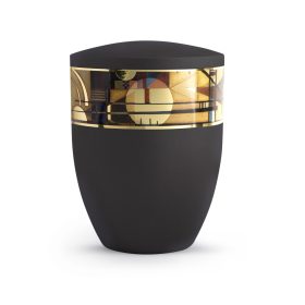 Edition Arte fekete urna arany napmotívummal és geometrikus dekorcsíkkal, biológiailag lebomló