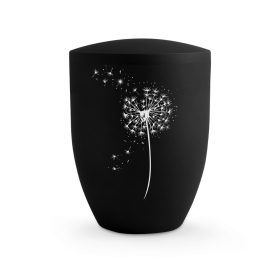Edition Karat 3460 fekete urna fehér pitypang motívummal, biológiailag lebomló, elegáns és méltóságteljes választás urnafalba vagy emlékerdőbe