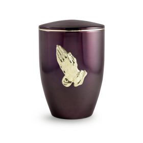   376044 fém urna – Edition Melina, padlizsánvörös, imádkozó kezek motívummal