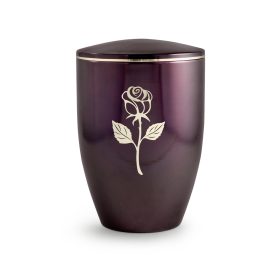   376081 fém urna – Edition Melina, padlizsánvörös, rózsa motívummal