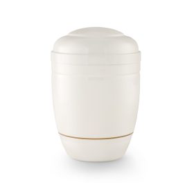5010LAGO fém urna – fehér, aranyszínű díszcsíkkal