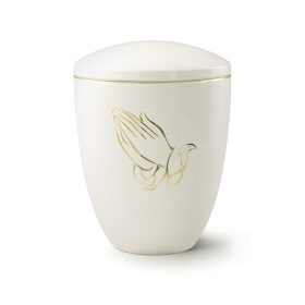 Ceramica 6330BH-G kerámia urna világos elefántcsont színben aranyszínű imádkozó kezek motívummal