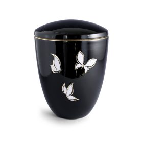 6341 kerámia urna fekete fényes felülettel, arany pillangó motívummal temetéshez