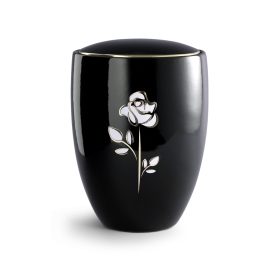 6342 kerámia urna fekete fényes felülettel, arany rózsa motívummal temetéshez