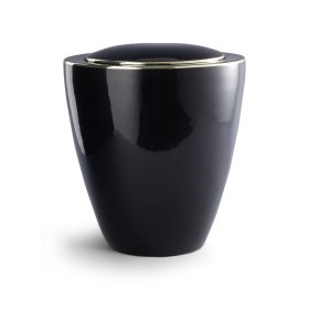 6440 kerámia urna fekete fényes felülettel, aranyszínű díszcsíkkal temetéshez