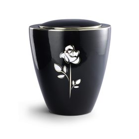 6442 kerámia urna fekete fényes felülettel, arany rózsa motívummal temetéshez