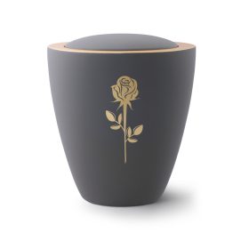 6477RM kerámia urna bársonyos grafitszürke színben, réz rózsamotívummal