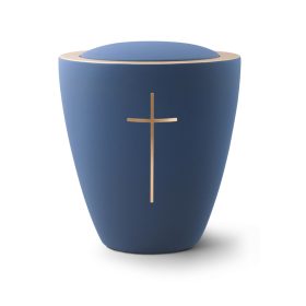 Color Line 6481KM kerámia urna tengerkék színben sárgaréz kereszttel