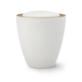 6484 kerámia urna bársonyos fehér felülettel, aranyszínű díszcsíkkal temetéshez