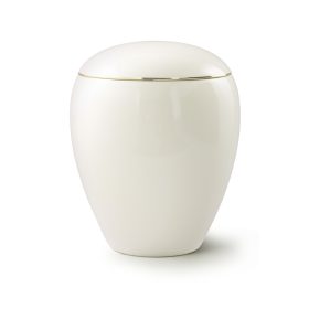 6530 kerámia urna elefántcsont színű fényes felülettel, arany díszcsíkkal temetéshez