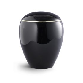 Ceramica 6540 kerámia urna fényes fekete színben aranyszalag díszítéssel