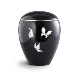 Emilia 6541 kerámia urna fényes fekete színben arany pillangó motívummal