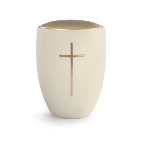 Remember Me 6620 krém kerámia urna arany fedéllel és kereszt motívummal