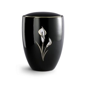 Florentina 6644 kerámia urna fényes fekete felülettel, arany kallamotívummal