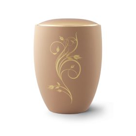 Remember Me 6675R1 kerámia urna homokszínben arany virágmotívummal és arany tetővel