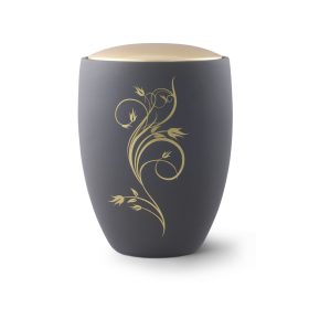 Remember Me 6677R1 kerámia urna grafitszürke színben arany virágmotívummal és arany tetővel