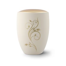 Remember Me 6678R1 kerámia urna krém színben arany virágmotívummal és arany tetővel