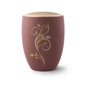 Remember Me 6685R1 kerámia urna vörösbarna színben arany virágdísszel és arany tetővel