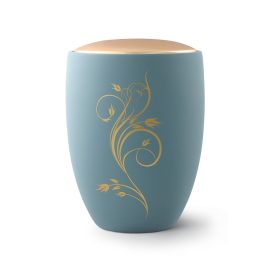   6686R1 Remember Me kerámia urna türkiz színben arany virágdísszel és arany tetővel