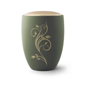 Remember Me 6687R1 kerámia urna pálmazöld színben arany virágdísszel és arany tetővell