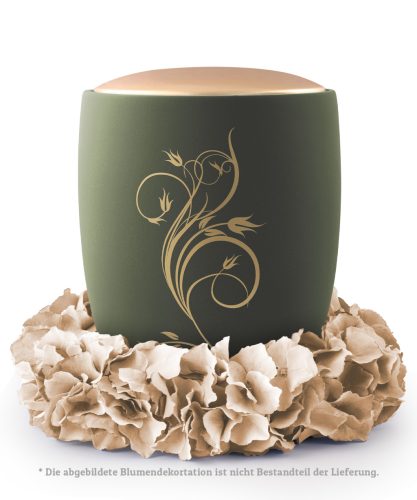 Remember Me 6687R1 kerámia urna pálmazöld színben arany virágdísszel és arany tetővell