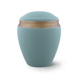 Colour Line – 6786 kerámia urna hamvasztásos temetéshez türkizkék színben aranygyűrűs díszítéssel  