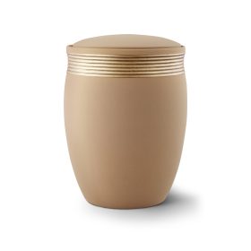 Cleo – 6875 kerámia urna hamvasztásos temetéshez homokszínben arany dekorcsíkkal