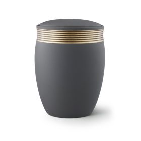 Cleo – 6877 kerámia urna hamvasztásos temetéshez grafitszürke színben arany dekorcsíkkal